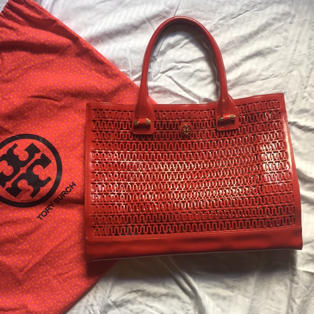 Tory Burch red patent large Georgiana tote